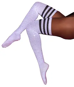면화 학교 소녀 색 줄무늬 학생 양말 무릎 블링 스타킹