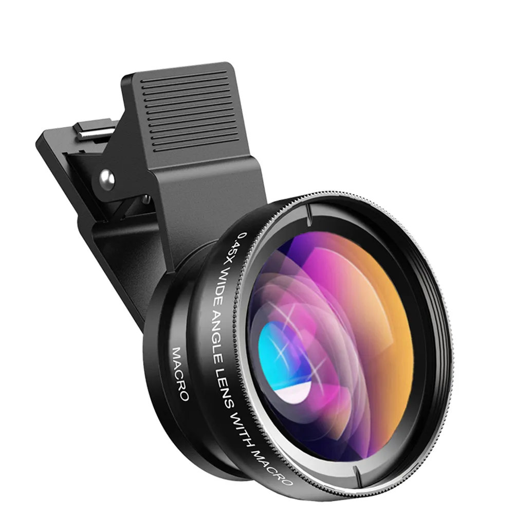 2in1 2in1 kamera fotoğraf aksesuarları: 12.5X makro Lens + 0.45X geniş açı makro Lens kiti, iPhone için cep telefonu için kıskaç kamera lensler
