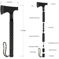 Hache de survie, de randonnée et de camping avec ensemble combiné de couteaux à lame fixe, hache tactique Full Tang