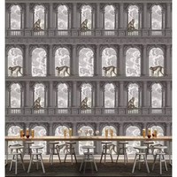 Papier peint non tissé gris vintage motif arche de singe, esquisse architecturale européenne, pour bureau
