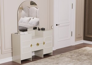 Ensemble de meubles de chambre à coucher élégant en or blanc, lit, miroir, armoire, commode, collection de meubles contemporains Santino WOODEX - Product Image 4
