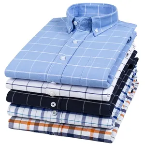 Custom Logo Men Long / Short Sleeve Casual Business Cotton Shirts Formal Office Dress Plaid Shirt For Men