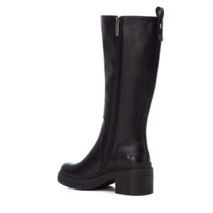 Women's Knee High Boots Black Leather Zip Closure Chunky Heel - Product Image 3
