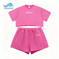 Ensemble deux pièces décontracté d'été pour femme : T-shirt court à logo personnalisé et short à cordon, col rond oversize, style streetwear et lounge