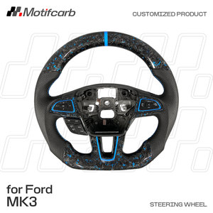 พวงมาลัยคาร์บอนไฟเบอร์ฟอร์จสีน้ำเงินแบบกำหนดเองสำหรับ Ford Focus MK3 RS ST ST-Line Hatchback ปี 2015-2018 รุ่นปรับแต่งสำหรับการขับขี่แบบสปอร์ต - Product Image 2