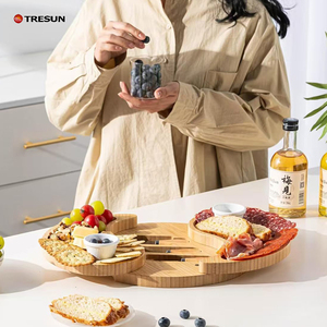 ถาดเสิร์ฟไม้ไผ่พรีเมียมสองชั้น ถาดชาร์กูเตอรี ดีไซน์ไท่จี ถาดชีสขนาดใหญ่ พร้อมมีดสแตนเลส 4 ชิ้น - Product Image 2