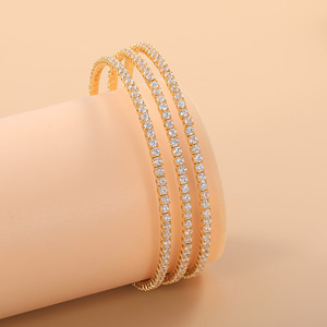 European American Fashion Jewelry 3 Row Zircon <b>Copper</b> Alloy Bracelet Claw Setting Full Diamond Open <b>Bangle</b> Party Jewelry - Product Image 1