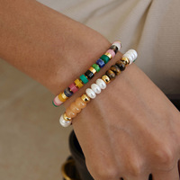 Bracelet Chaîne à Maillons en Acier Inoxydable avec Pierre Naturelle Aventurine Verte et Perles Heishi de Culture d'Eau Douce, Décoration Manuelle Personnalisée