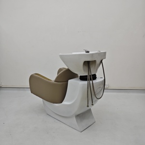 Fauteuil de lavage moderne pour salon, lit de lavage de cheveux avec bassin en céramique, mobilier de studio de beauté en cuir PU - Product Image 2