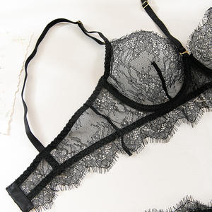 Lencería de luna de miel para novia, conjunto de lencería con liguero de encaje, <span class=keywords><strong>Bralette</strong></span> de 3 piezas de tiras, lencería de peluche, trajes sexis de tocador - Product Image 5