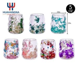 Wholesale Custom Handmade Heat Resistant <b>Mug</b> <b>Double</b> Layer Glass Cup <b>Wall</b> Glasses Coffee with Dry Flower for Wedding - Product Image 2