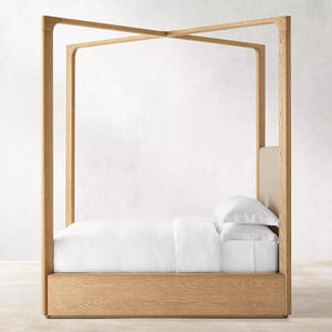 Ensemble de chambre à coucher en bois massif de style RH de luxe : lit à baldaquin en <span class=keywords><strong>tissu</strong></span> <span class=keywords><strong>BRETON</strong></span>, cadre de lit King Queen Size - Product Image 2
