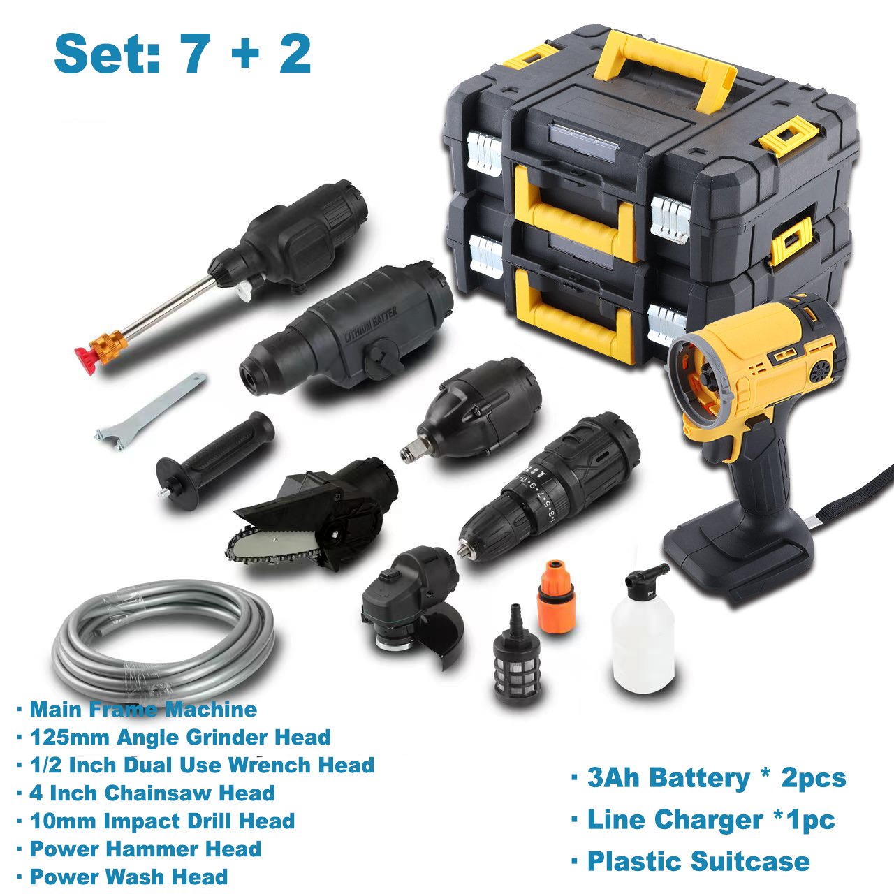 7 + 2 Set, avec batterie 3Ah * 2pcs