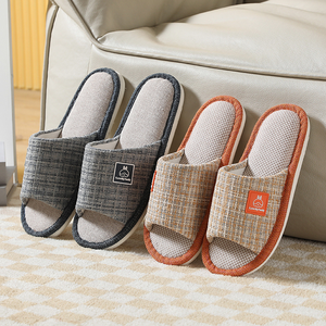 Pantofole <span class=keywords><strong>in</strong></span> Lino per Tutte le Stagioni, Antiscivolo e Resistenti all'Usura, Pantofole Insonorizzate <span class=keywords><strong>in</strong></span> Cotone e Lino per Pavimenti Interni - Product Image 1