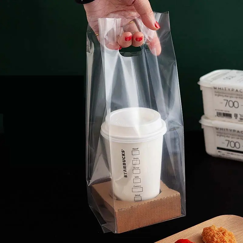 カスタムクリアPEプラスチックハンドルバッグミルクティー用プラスチックショッピングバッグ