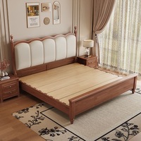 Lit plateforme vintage en bois massif à mortaise et tenon, style ferme française, avec tête de lit capitonnée cintrée, pour lits Queen et King, mobilier de chambre