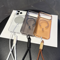 Coque de téléphone colorée magnétique haute transparence et forte avec sangle pour iPhone 15 16 17 Pro Max PC + coque de téléphone TPU