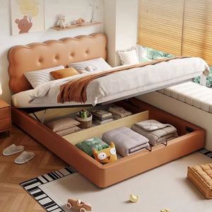 Cama Completa con Estructura de Madera Tapizada en Algodón con Forma de Galleta, Cómoda y Moderna, con Almacenamiento Oculto, Compacta, para Dormitorio Infantil - Product Image 1