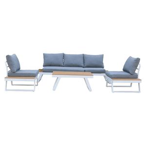 Muebles de jardín de exterior de diseño moderno, juego de sofás de acero de 4 piezas con 1 Banco de sofá, 2 sofás individuales y 1 mesa - Product Image 6