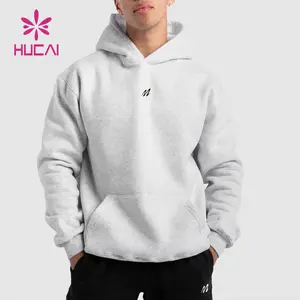 HUCAI OEM custom logo manufacturers plain fleece color Cotton basic oversized fitness gym sports hoodies for men