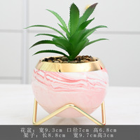 Pot de plantes succulentes de jardin créatif Mini céramique Cactus plante Pots de fleurs support en métal motif Faux marbre décoration de sol de bureau