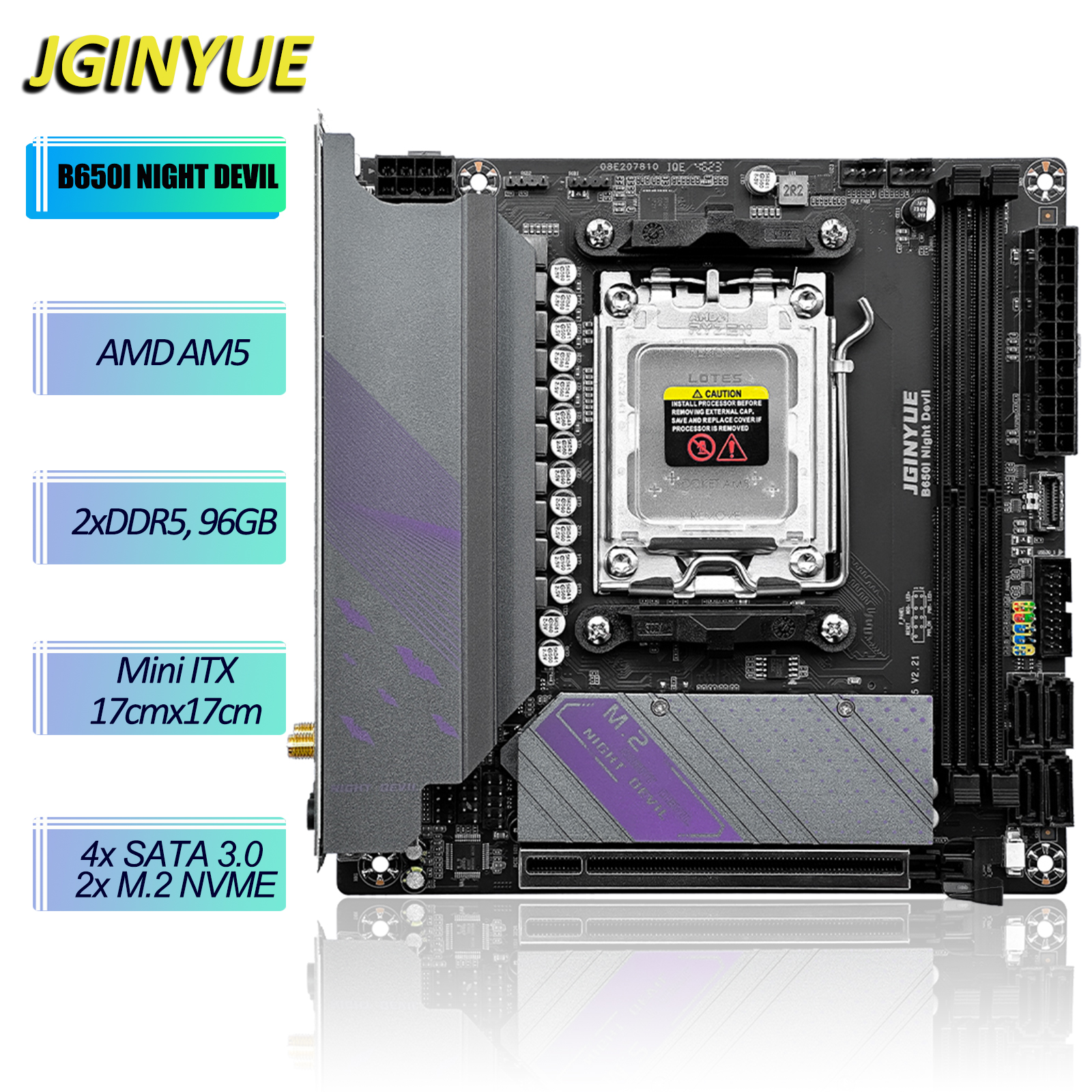 JGINYUE B650I Night Devil Mini ITX Motherboard for AMD Ry 7000