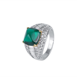 <span class=keywords><strong>Bague</strong></span> incrustée en argent S925 pour femme, nouvelle tendance, couleur zircon 5A, trésor émeraude, bleu - Product Image 1