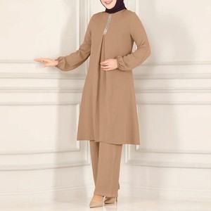 Conjunto de 2 Piezas para <span class=keywords><strong>Mujer</strong></span> Musulmana, Blusa de Manga Larga y <span class=keywords><strong>Pantalones</strong></span> Anchos, Vestido Abaya, Ropa Islámica Árabe, Poliéster Transpirable, Modesto - Product Image 6
