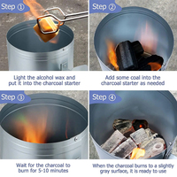 Allume-feu de cheminée en acier inoxydable en gros, barbecue portable, allume-feu de cheminée pour barbecue au charbon de bois avec poignée en bois