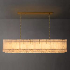 Lámpara de Araña Rectangular de Latón de 72 Pulgadas de Ancho para Comedor, Sala de Estar, Salón de Banquetes, Lámpara de Araña Grande de Alabastro Natural de <span class=keywords><strong>España</strong></span> - Product Image 1