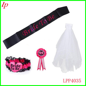 Ensemble de ceinture, jarretière et voile pour future mariée, en tissu brodé, accessoires de fête de mariage LPP4035 - Product Image 1