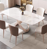Table à manger rectangulaire en pierre frittée brillante de luxe léger, style célébrité internet, en acier au carbone, mobilier de maison assemblé