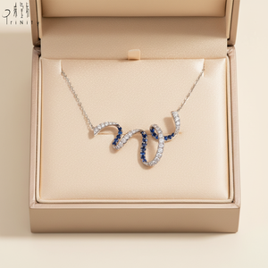 Collar de oro blanco macizo de 18 quilates con forma curva de alta calidad y gemas naturales de zafiro y diamantes naturales para mujer, para uso diario. - Product Image 5