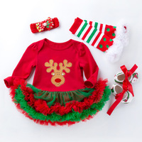 Ensemble cadeau de Noël à manches longues coton bébé fille barboteuse Tutu robe avec motif floral 4 pièces bébé vêtements avec décorations florales