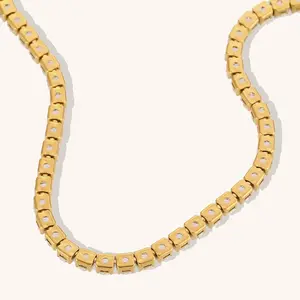 Kalung Rantai kerah tumpuk mewah ringan perhiasan berlapis baja tahan karat kalung zirkonia penuh emas 18K untuk wanita