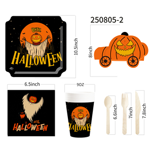 DAMAI Ghost Pumpkin Head and Pumpkin Truck Theme Paper Plates Cups and Napkins for Halloween Supply - Product Image 3