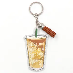 MD134KH1279 1 pièce Nouveau produit CN Iced Coffee book lover TRENDY Teacher's Day Gift Printed Acrylic Keychain