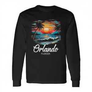 T-shirt a maniche lunghe con tramonto retrò di Orlando Florida - Product Image 2