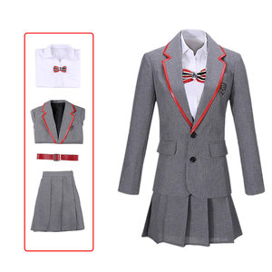 Elite School Storm Cosplay Uniform Gray <b>Red</b> Trim Suit Skirt Set For Role Play Stage Costume Cotton Blend <b>Material</b> - Product Image 5