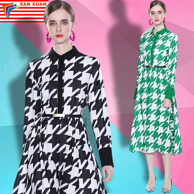 2022 spot new products elegant casual wear fashionable European and American houndstooth shirt high-end dresses