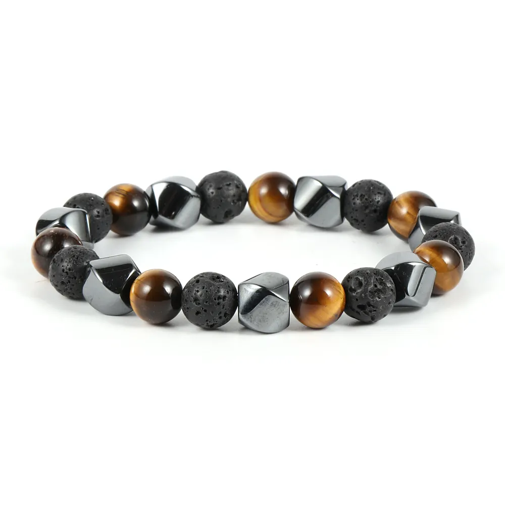 2022 New Arrival Men Women Jewelry 8mm Faecs Hematite Natural Stone Tiger Eye Lava Volcanic Beads Stretch Bracelet