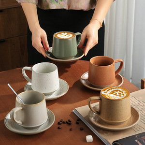 Vintage Terracotta Coffee Cups with Saucers Rustic Ceramic Coffee <b>Mugs</b> for Cafe and Restaurant Wholesale - Product Image 3