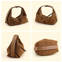 Sac Hobo Demi-Lune en Cuir Véritable de Vache et Daim Or LWG pour Femme, Sac à Bandoulière Multi-Poches en Forme de Croissant, Fabricant ODM OEM