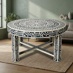 Mesa de Centro de Madera Hecha a Mano, Ecológica y Duradera, con Incrustaciones de Hueso, Diseño Mediterráneo, Muebles Modernos para Sala de Estar, Decorativa - Product Image 1