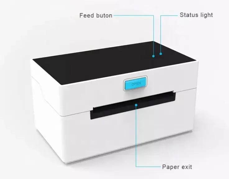 เครื่องพิมพ์เดสก์ท็อปความร้อนขนาด110มม. เครื่องพิมพ์สแกนเนอร์ขนส่งแบบ USB/บลูทูธฉลากจัดส่ง4x6