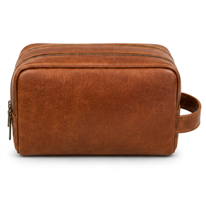 Bolsa de Viaje Gravs LT-08D Premium de Cuero Genuino Ecológico, Duradera, Estilo Vintage, Gran Capacidad, Cierre de Doble Cremallera, Suave, para Cosméticos - Product Image 1