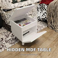 Table de chevet moderne à ouverture rabattable avec double rangement, pieds fins, en bois, pour chambre d'appartement compact