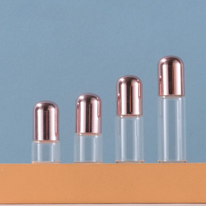 In Stock 1ml 2ml 3ml 5ml pink <b>Rose</b> Gold Cap Glass Small Perfume Essential Oil Dispensing Oil Roll on Bottle Empty Roller Bottle - Product Image 1