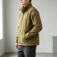 Veste polaire pour homme, couleur beige, entièrement zippée, col montant, avec empiècements hybrides, poches zippées, poignets ajustables, chaude, pour l'extérieur et décontractée