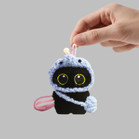 Porte-clés en peluche chat noir mignon, dessin animé, durable, avec capuche amovible en crochet, poupée chaton douce et rembourrée, breloque de sac, pendentif pour sac à dos